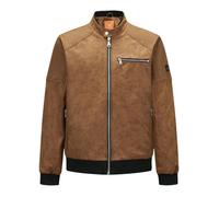 Blouson camel en daim aspect délavé avec un col légèrement montant à pression L