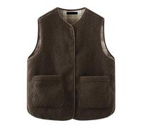 Blouson Chauffant Homme Avec Batterie Modèle à carreaux d'automne et d'hiver portant un gilet en duvet de grain des deux côtés pour les femmes avec ronde et gilet en poils Bijoux Argent (Coffee, S)