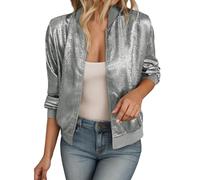 Blouson court pour femme Motif floral Fermeture clair Veste d'automne Manches Longues Zippé Jacket bomber d'hiver Casual Sport Manteau Printemps té Outwear VêTements De