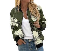 Blouson Court pour Femme Motif Floral Fermeture Clair Veste d'automne Manches Longues Zippé Jacket Demi-Saison Casual Sport Manteau intégrale et col Montant avec Poches