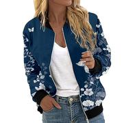 Blouson court pour femme Veste d'aviateur décontractée Imprimé Fleuri Chic Et Elegant Parka en Coton Casual Sport Manteau fermeture clair intégrale col montant d'été fine sportive