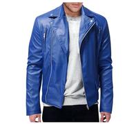 Blouson Cuir Homme Hiver Vintage Noir Veste avec Revers Mode Biker Blouson Mes Commandes Véritable Moto Vestes Pas Cher Marque Automne Outdoor Jacket pour Hommes Bleu foncé L