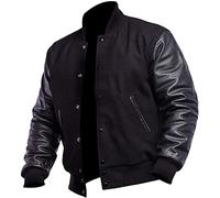 Blouson d'aviateur universitaire pour homme - Coupe ajustée - Style américain - En laine et cuir synthétique