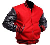 Blouson d'aviateur universitaire pour homme - Coupe ajustée - Style américain - En laine et cuir synthétique