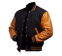 Blouson d'aviateur universitaire pour homme - Coupe ajustée - Style américain - En laine et cuir synthétique