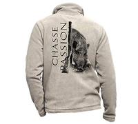 Blouson de Chasse en Polaire Beige personnalisé avec Un Sanglier, Chasse Passion - Veste de Chasse Taille 4XL