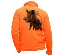 Blouson de Chasse en Polaire Orange personnalisé Sanglier - Veste de Chasse Taille 4XL