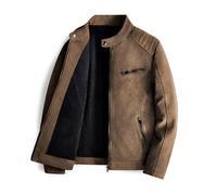 Blouson de Moto Homme en Similicuir Double Polaire Chaude Automne Hiver - Marron XL
