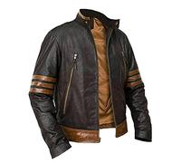 Blouson en Cuir à Rayures Brunes Wolverine | Veste X-Men Origins Hugh Jackman