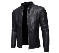 Blouson en Cuir Homme - Automne Hommes Casual Mode Col Montant Slim Manches Longues Veste en Cuir Noir Veste en Cuir Hommes Anti-Vent Moto, Noir, M