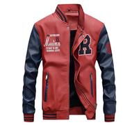 Blouson en Cuir Homme De Sport Veste Baseball - Veste Manches Longues Thermique Doublure Confortable Coupe AjustéE Doux Au Toucher Zippé Couleur Unie Casual ExtéRieur Quotidien