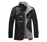Blouson en Cuir Homme - Hiver Veste en Cuir pour Hommes Plus Velours PU Cuir Homme Grande Taille PU Veste en Cuir Hommes Solid Color Slim Coat Bomber Jacket Hommes, Noir, XS