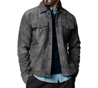 Blouson en daim vintage pour homme - Blouson bomber en daim véritable - Col de chemise de cowboy occidental, gris, XS
