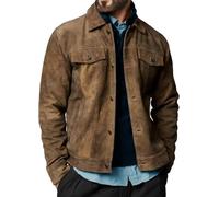 Blouson en daim vintage pour homme - Blouson bomber en daim véritable - Col de chemise de cowboy occidental, kaki, XXL