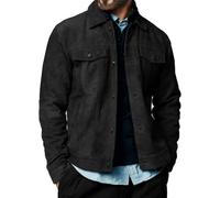 Blouson en daim vintage pour homme - Blouson bomber en daim véritable - Col de chemise de cowboy occidental, Noir , 3XL