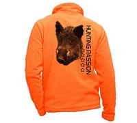 Blouson en Polaire Orange personnalisé avec Un Sanglier et Hunting Passion - Ensemble de Chasse Taille 3XL