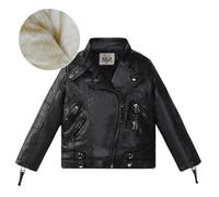 Blouson en Similicuir Mixte Enfant INSFITY - Noir - Doublure en Polaire - Automne Hiver 90 cm