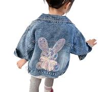 Blouson Enfant Fille,Veste En Jean DéContractéE Pour Filles Coupe Ample Motif Lapin De Dessin Animé VêTement D'ExtéRieur Polyvalent Haut Tendance Pour Les Enfants De 1 à 14 Ans (Green 13-14 Years)