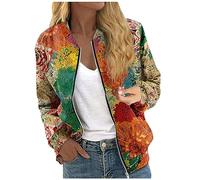 Blouson Femme À Manches Longues Décontracté Imprimé Fleur Pilote Veste Avec Poches Chic Et Élégant Vestes Matelassée Automne Court Zippée Bomber Ample Léger Blouson Baseball Collège Outwear Streetwear
