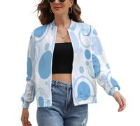 Blouson Femme Bombers Chic, Veste Légère Imprimé Moderne Géométrique Manches Longues Avec Poches, Manteau Automne Col Montant Zippée Abstrait Cercles Points Casual Outwear Jacket XS