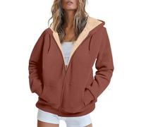 Blouson Femme Hiver Doux Vetement Femme Hiver Costume Noel Femme Veste Polaire Grande Taille Manteau Femme Mi Saison Sport Sweat a Capuche Femme Poncho De Bain Femme Zippée Cadeau Noel Marron 3XL