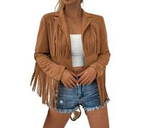 Blouson Femme Mi Saison - Veste décontractée pour Femme à Manches Longues avec Franges Manteau Court imprimé pour Un Style Quotidien en Automne et Hiver