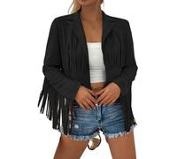 Blouson Femme Mi Saison - Veste décontractée pour Femme à Manches Longues avec Franges Manteau Court imprimé pour Un Style Quotidien en Automne et Hiver