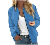 Blouson Femme Saharienne Bolero Chic Et Elegant Veste Bomber Manches Longues Zippée Mi Saison Printemps Longue Bombers Militaire Femmes Moto Fleurie Parka Ete Matelassée Legere Cuir,E-Bleu,M