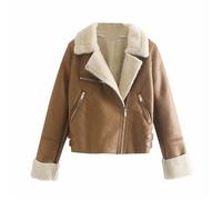 Blouson Femme Simili Cuir Double Polaire Hiver Chaud - FUNMOON - Marron - Manches Longues