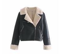 Blouson Femme Simili Cuir Double Polaire Hiver Chaud - FUNMOON - Noir - Manches Longues