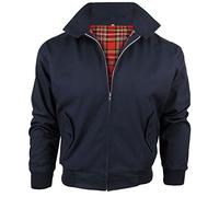 Blouson Harrington avec doublure à carreaux, fabriqué au Royaume-Uni, pour homme, avec fermeture éclair, veste bomber classique, bleu marine, S