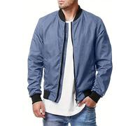 Blouson Homme,Blouson Aviateur Pour Homme Léger Blouson Tunique Veste Coupe Ajustée Veste De Transition De Couleur Unie Manteau De Baseball Veste Décontractée À Poches Multiples Collegejacke ,Bleu,M