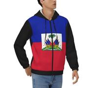 Blouson Homme Décontracté Imprimé Haïti Drapeau National Sweat Capuche Zippé Chaud Léger avec Poche Kangourou Manches Longues Coupe-Vent