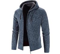 Blouson Homme Hiver à Capuche Chaud Marque à Cordon Poches Zippé Tunique Pulls, Gilets et Sweats Sport Vintage Casuals Mode Veste Homme Pas Cher Halloween Automne Hiver Bleu L