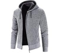 Blouson Homme Hiver à Capuche Zippé Chaud Cordon Poches Tunique Pulls, Gilets et Sweats Homme Sport Vintage Casuals Marque Mode Veste Homme Pas Cher Noel Automne Hiver Gris XL