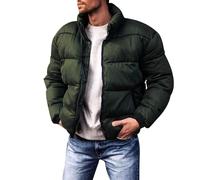 Blouson Homme Hiver Couleur Pure, Vetement Homme Zip Cyclisme, Doudounes sans Capuche Classique - Blousons Col Droit Running Travail Vert armée M