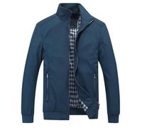 Blouson Homme Hiver Velours Veste Chaud Blouson Léger Homme Col Debout, Bleu, S