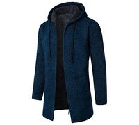 Blouson Homme Vintage Slim Cardigan Long Capuche Zippe Veste Polaire Chaude et Epaisse Hiver Pull Homme Marque Doudoune sans Manches Marine L