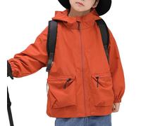 Blouson Imperméable Fille, Veste de Pluie pour Enfants Manteaux Imperméables à Capuche Fermeture éclair Coupe Vent Vestes de Pluie Légère Vêtement de plein air 6-16 Ans