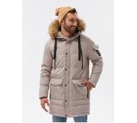Blouson long d'hiver avec capuche - Ombre - Pour Homme - Beige L