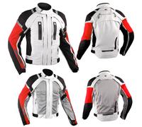 Blouson Motard Moto CE Protections Textile Impermeable Mesh Etanche Blanc Rouge