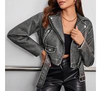 Blouson moto court mode zippé avec ceinture L,M,S,XLUnicolorePolyuréthane