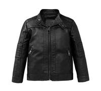 Blouson moto en Similicuir Mixte Enfant Zippé avec Poches Doublée Polaire Casual Automne - Noir - INSFITY 150 cm