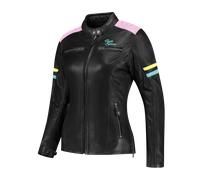 Rusty Stitches Joyce V2, veste en cuir pour femmes 44 Noir/Fuchsia/Jaune/Bleu Noir/Fuchsia/Jaune/Bleu