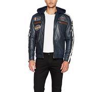 Blouson moto homme cuir Urban Leather ’58 HOMMES’ | Veste moto homologuée en cuir d’agneau | Protections homologuées CE amovibles pour le dos, les épaules et les coudes | Bleu | 40/L