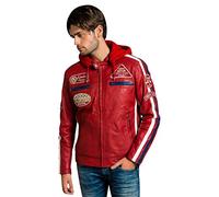 Blouson moto homme cuir Urban Leather ’58 HOMMES’ | Veste moto homologuée en cuir d’agneau | Protections homologuées CE amovibles pour le dos, les épaules et les coudes | Rouge | 2XL