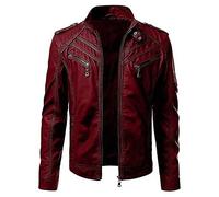 Blouson Moto Homme Cuir, Vestes En Cuir Pu Pour Hommes Blouson Aviateur Vintage En Simili Cuir Avec Fermeture Éclair Veste De Moto Coupe-Vent Punk Coupe-Vent Veste De Transition Pour L'Automne Et L