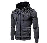Blouson Moto Homme Militaire Mi Saison Veste Col Rond avec Poches Zippé Pulls, Gilets et Sweats Sport à Capuche Sweatshirts Homme Manches Longues Parka Automne Hiver Gris foncé M