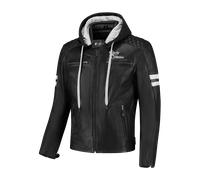 Rusty Stitches Jari Hooded V2, veste en cuir M Noir/Blanc Noir/Blanc