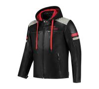 Rusty Stitches Jari Hooded V2 Blouson en cuir de moto, noir-gris-rouge, taille L